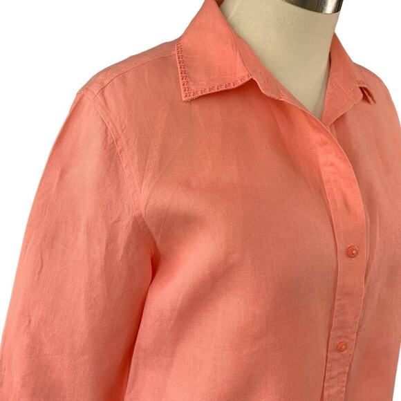 Westbound 100% Linen Long Sleeves Oversized Button Up Tops Shirt Size L Coral - Picture 6 of 13